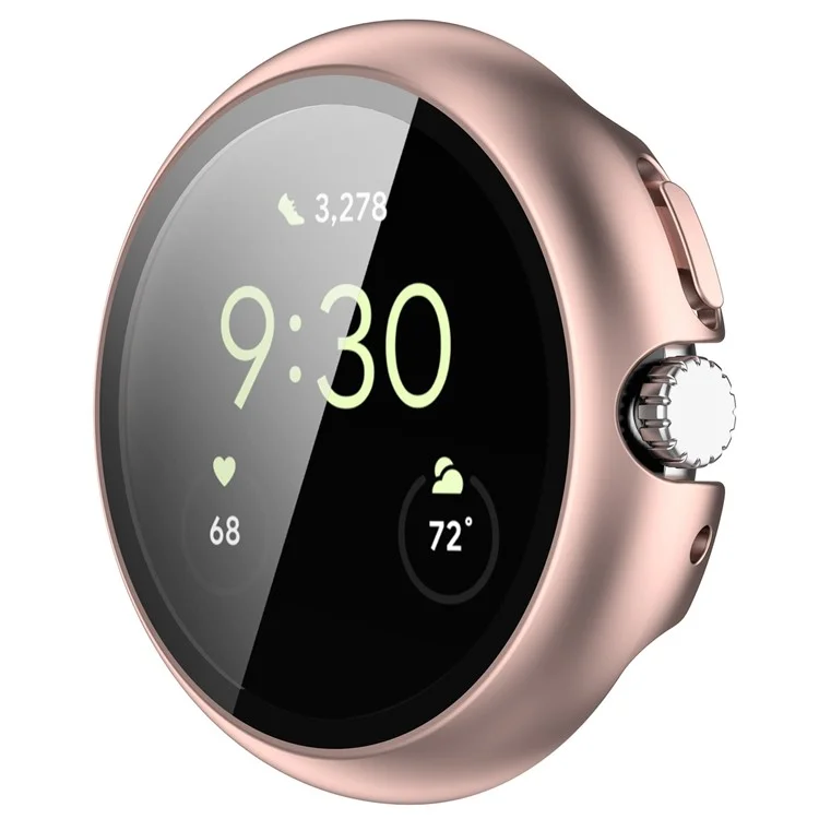 Für Google Pixel Watch 2 / Pixel Watch harte PC-Klar-Uhrgehäuse Volle Abdeckung Stoßfeste Abdeckung mit gehärtetem Glas-Displayschutz - Roségold