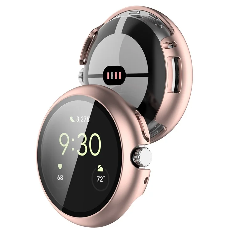 Für Google Pixel Watch 2 / Pixel Watch harte PC-Klar-Uhrgehäuse Volle Abdeckung Stoßfeste Abdeckung mit gehärtetem Glas-Displayschutz - Roségold