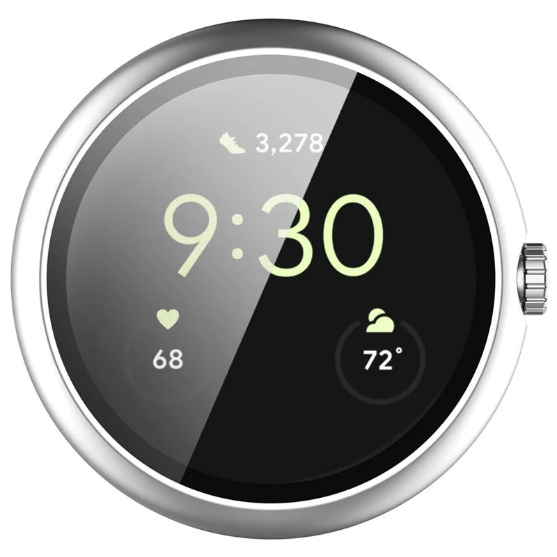 For Google Pixel Watch 2 / Pixel Watch Hard PC Clear Watch Case Full Coverage Shockproof Cover with Tempered Glass Screen Protector - Silver