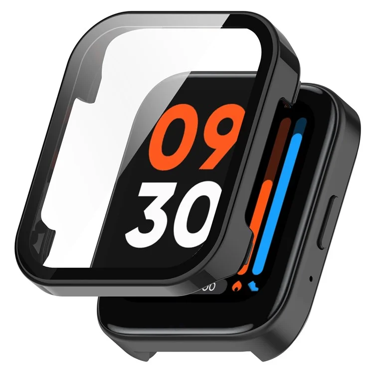 Für Realme Watch 3 Pro Hard PC Clear Watch Case Full Coverage Anti-scratch Protective Cover with Tempered Glass Screen Protector - Schwarz