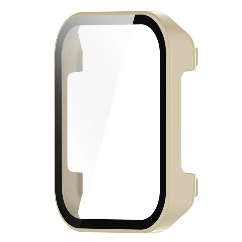 Voor Realme Watch 3 Pro harde PC duidelijke horlogebehuizing volledige dekking anti-kras beschermhoes met gehard glas schermbeschermer - Beige