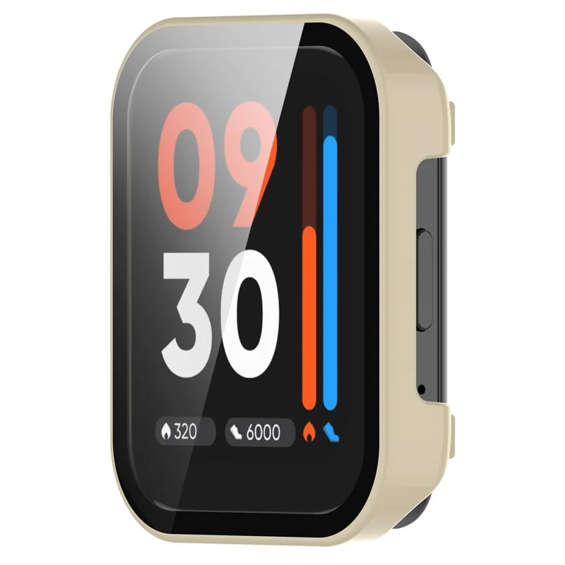 Voor Realme Watch 3 Pro harde PC duidelijke horlogebehuizing volledige dekking anti-kras beschermhoes met gehard glas schermbeschermer - Beige