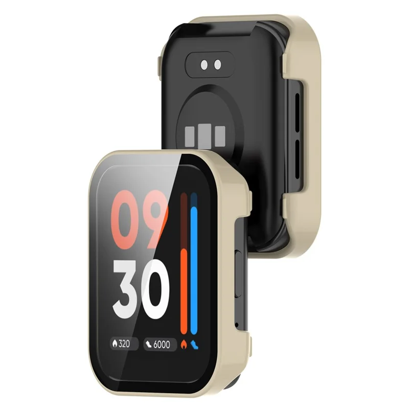 Voor Realme Watch 3 Pro harde PC duidelijke horlogebehuizing volledige dekking anti-kras beschermhoes met gehard glas schermbeschermer - Beige