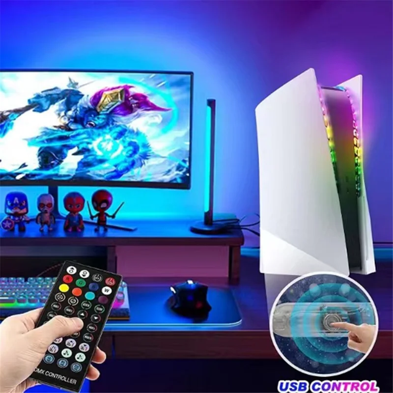 KLFP003 Pickup Function LED Strip Lights for PS5 Game Console RGB Strip Light with Remote Control Support 3 Control Modes