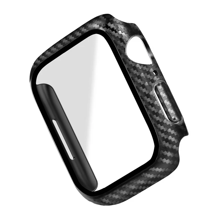 For Apple Watch Series 4 / 5 / 6 / SE / SE (2022) 40mm Anti-scratch Tempered Glass Screen Film+Carbon Fiber PC Watch Frame Cover - Black