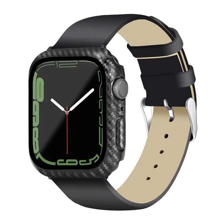 For Apple Watch Series 4 / 5 / 6 / SE / SE (2022) 40mm Anti-scratch Tempered Glass Screen Film+Carbon Fiber PC Watch Frame Cover - Black