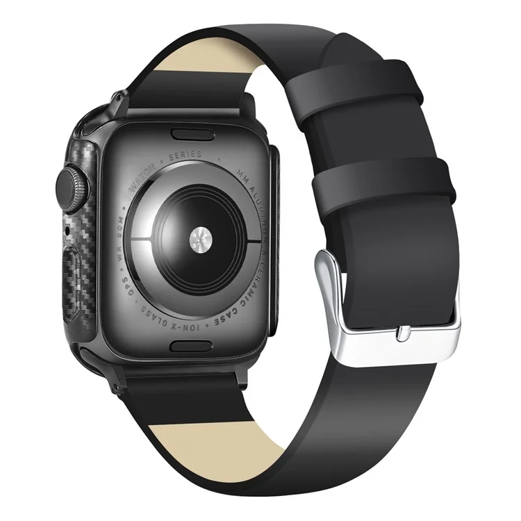 For Apple Watch Series 4 / 5 / 6 / SE / SE (2022) 40mm Anti-scratch Tempered Glass Screen Film+Carbon Fiber PC Watch Frame Cover - Black
