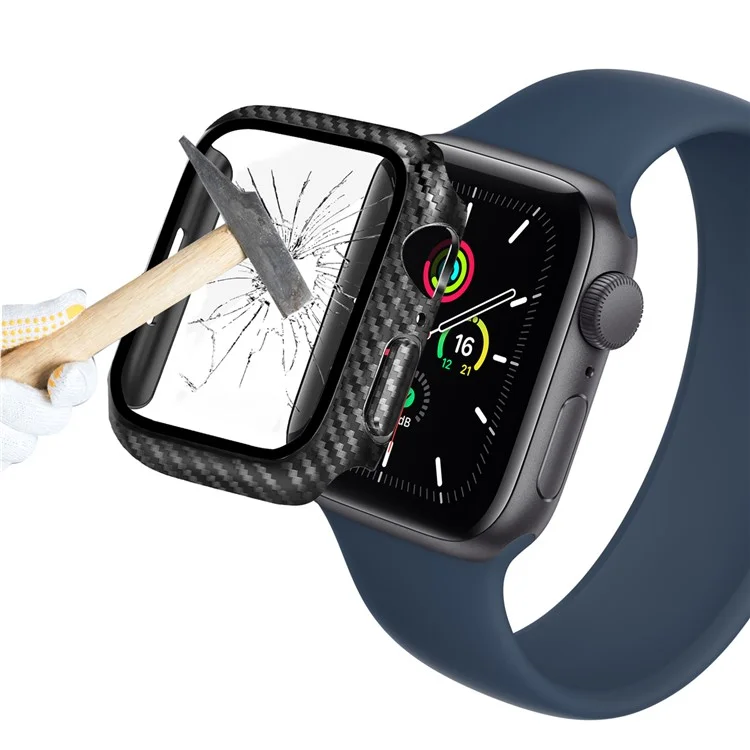 For Apple Watch Series 4 / 5 / 6 / SE / SE (2022) 40mm Anti-scratch Tempered Glass Screen Film+Carbon Fiber PC Watch Frame Cover - Black