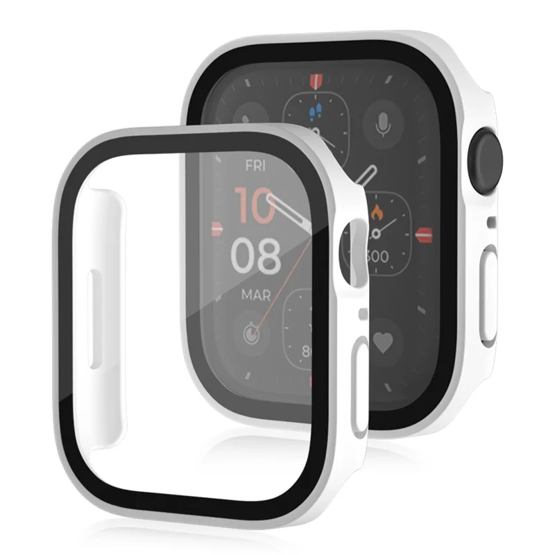 For Apple Watch Series 9 / 8 / 7 45mm Waterproof Frosted Watch Case Anti-drop PC Cover with Tempered Glass Screen Protector - White