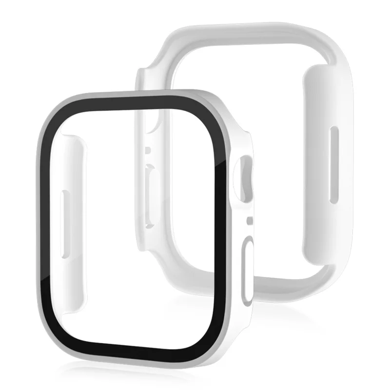 For Apple Watch Series 9 / 8 / 7 45mm Waterproof Frosted Watch Case Anti-drop PC Cover with Tempered Glass Screen Protector - White