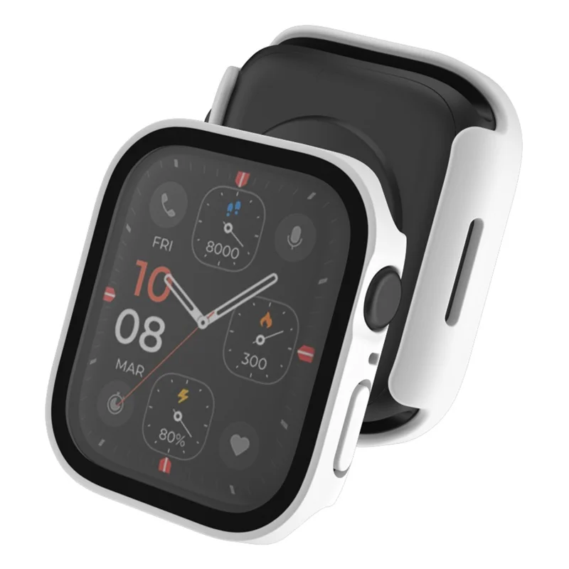 For Apple Watch Series 9 / 8 / 7 45mm Waterproof Frosted Watch Case Anti-drop PC Cover with Tempered Glass Screen Protector - White