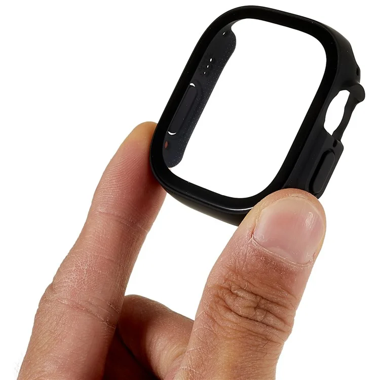 RURIHAI Pour Apple Watch Ultra 2 49mm / Ultra 49mm PC Étui de protection tout autour avec impression en soie Protecteur d'écran en verre trempé HD - Noir