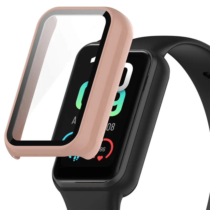 For Huami Amazfit Band 7 Hard PC Watch Case Anti-scratch Protective Cover with Tempered Glass Screen Protector - Pink