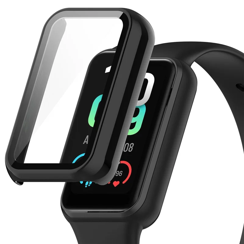 For Huami Amazfit Band 7 Hard PC Watch Case Anti-scratch Protective Cover with Tempered Glass Screen Protector - Black