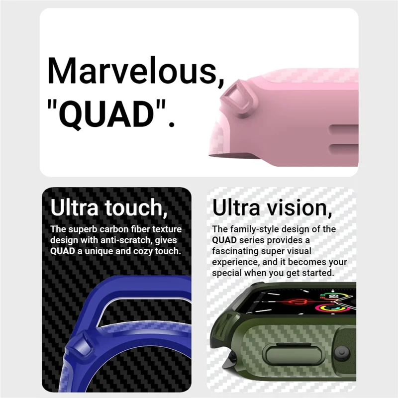 QUAD Element Series For Apple Watch Series 9 / 8 / 7 41mm Soft TPU Watch Case Bumper Scratch-Resistant Protective Frame Cover - Army Green