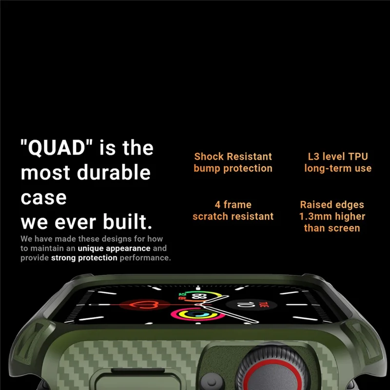 QUAD Element Series For Apple Watch Series 9 / 8 / 7 41mm Soft TPU Watch Case Bumper Scratch-Resistant Protective Frame Cover - Army Green