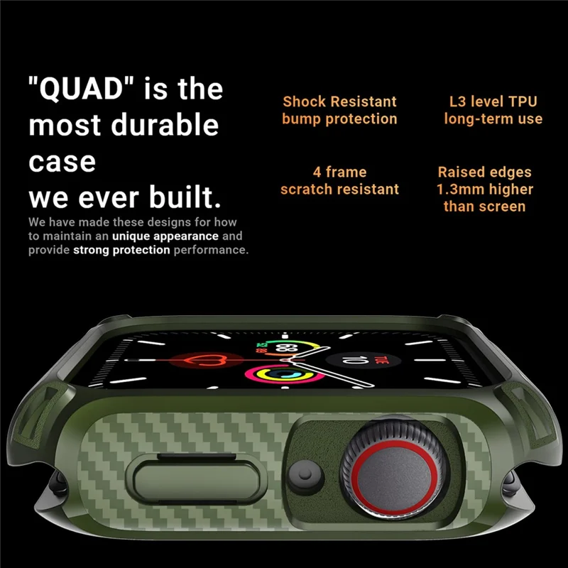 QUAD Element Series For Apple Watch Series 9 / 8 / 7 41mm Soft TPU Watch Case Bumper Scratch-Resistant Protective Frame Cover - Army Green