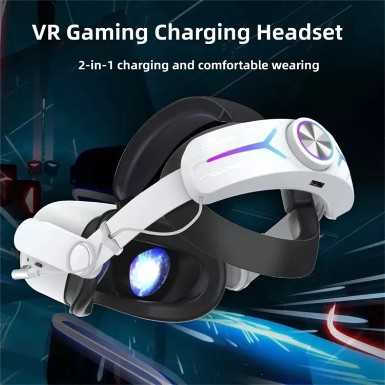 JY-HC2 For Oculus Quest 2 VR Glasses Headband Adjustable Head Strap with 8000mAh Battery - White