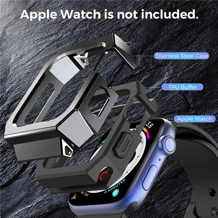 AHASTYLE WA15 Hard Case for Apple Watch Series 6 / 5  / 4  / SE (2022) / SE 44mm, Rugged Stainless Steel Watch Case Protector Cover - Black