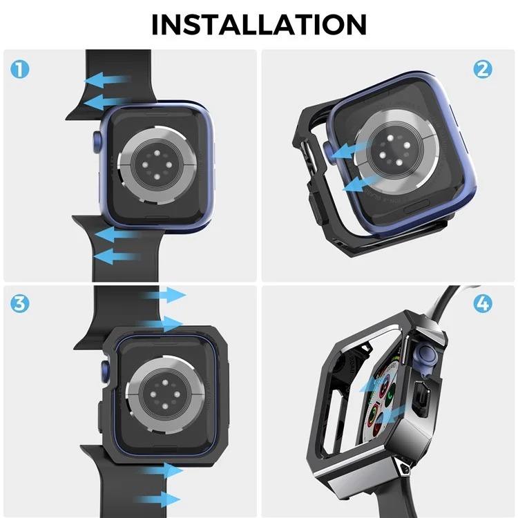 AHASTYLE WA15 Hard Case for Apple Watch Series 6 / 5  / 4  / SE (2022) / SE 44mm, Rugged Stainless Steel Watch Case Protector Cover - Black