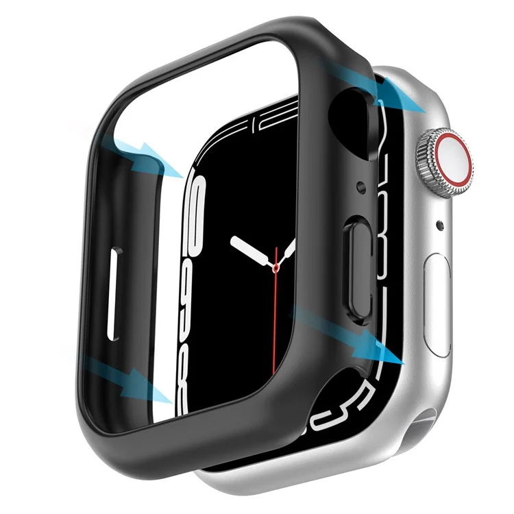 AHASTYLE WG59 2Pcs Hard PC Case для Apple Watch Series 8 / 7, Полукруглый резиновый матовый чехол-рамка - Для Apple Watch Series 8 / 7 41 мм / Черный