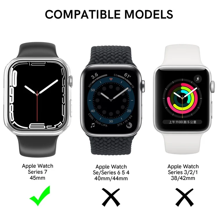AHASTYLE WG59 2Pcs Hard PC Case для Apple Watch Series 8 / 7, Полукруглый резиновый матовый чехол-рамка - Для Apple Watch Series 8 / 7 41 мм / Черный
