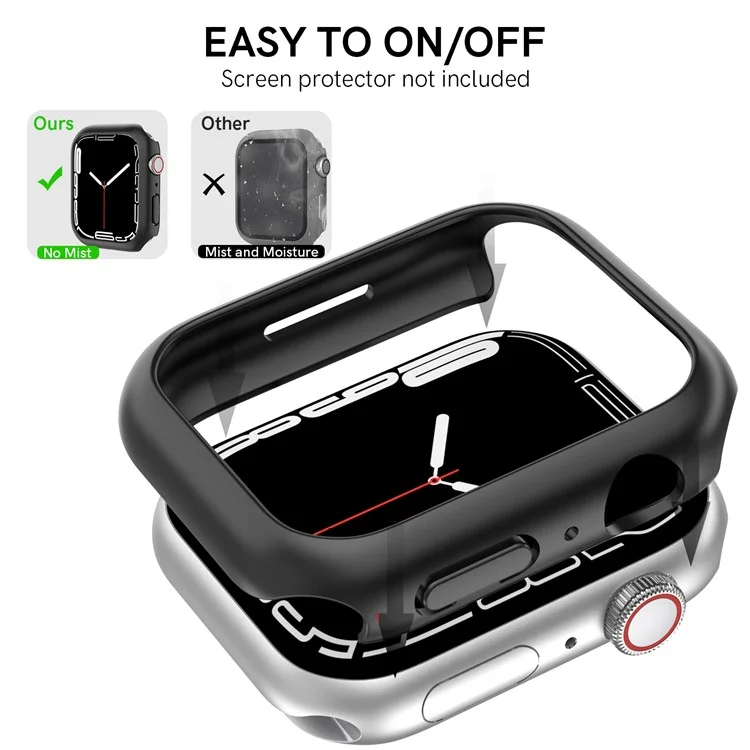 AHASTYLE WG59 2Pcs Hard PC Case для Apple Watch Series 8 / 7, Полукруглый резиновый матовый чехол-рамка - Для Apple Watch Series 8 / 7 41 мм / Черный