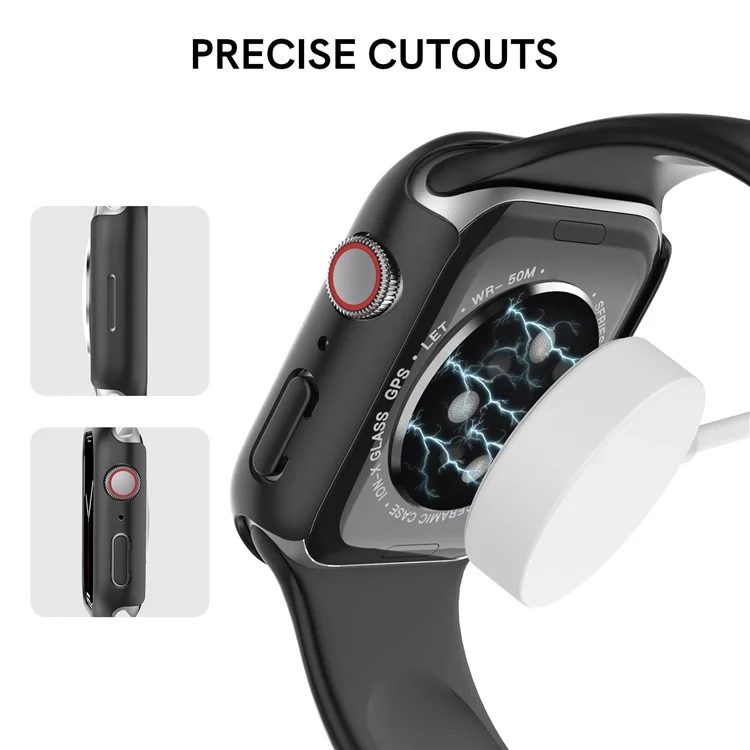AHASTYLE WG59 2Pcs Hard PC Case для Apple Watch Series 8 / 7, Полукруглый резиновый матовый чехол-рамка - Для Apple Watch Series 8 / 7 41 мм / Черный
