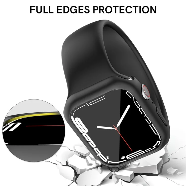 AHASTYLE WG59 2Pcs Hard PC Case для Apple Watch Series 8 / 7, Полукруглый резиновый матовый чехол-рамка - Для Apple Watch Series 8 / 7 41 мм / Черный