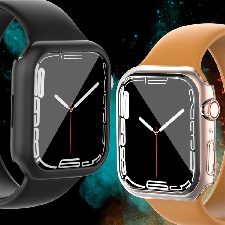 AHASTYLE WG59 2Pcs Hard PC Case для Apple Watch Series 8 / 7, Полукруглый резиновый матовый чехол-рамка - Для Apple Watch Series 8 / 7 41 мм / Черный