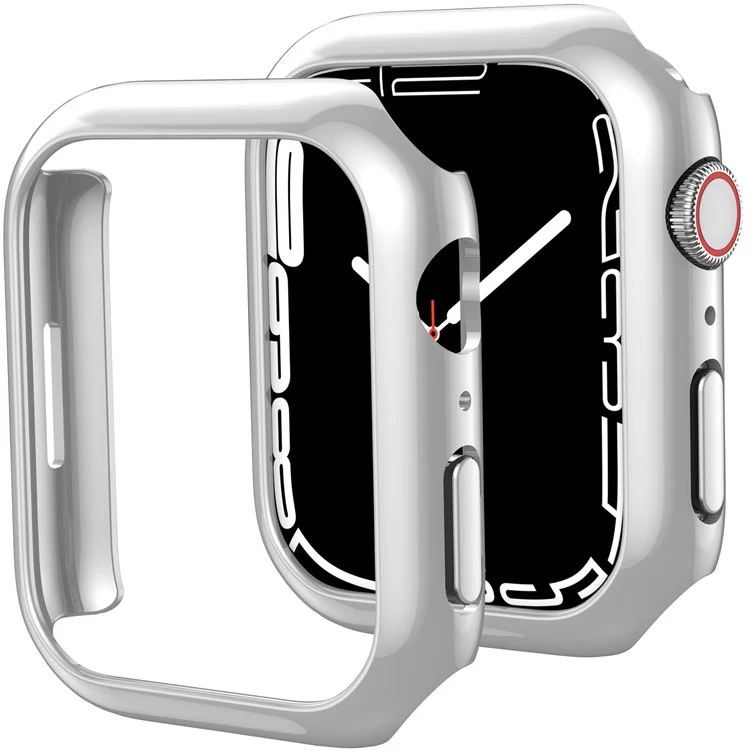 AHASTYLE WG59-D 2Pcs Watch Case for Apple Watch Series 8 / 7, Hard PC Electroplate Cover Frame - For Apple Watch Series 8 / 7 45mm / Silver