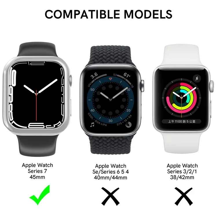 AHASTYLE WG59-D 2Pcs Watch Case for Apple Watch Series 8 / 7, Hard PC Electroplate Cover Frame - For Apple Watch Series 8 / 7 45mm / Silver