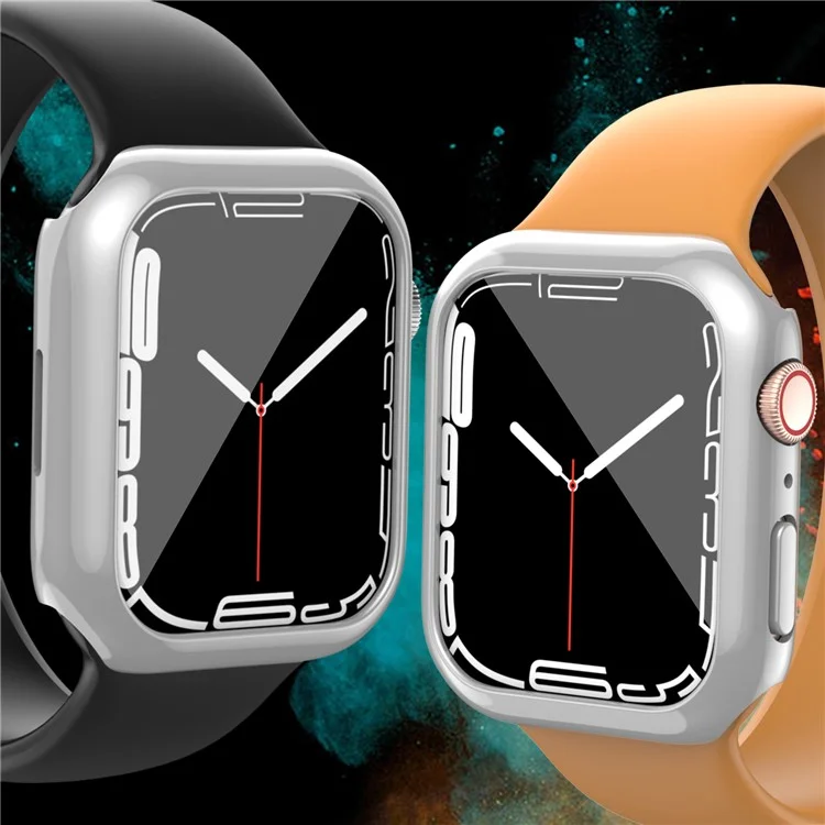 AHASTYLE WG59-D 2Pcs Watch Case for Apple Watch Series 8 / 7, Hard PC Electroplate Cover Frame - For Apple Watch Series 8 / 7 45mm / Silver