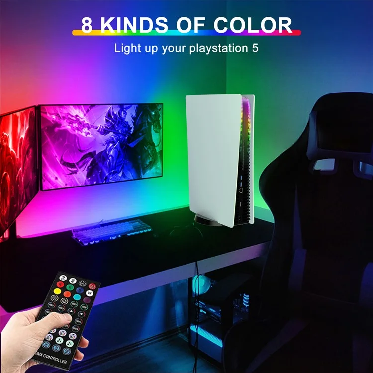 KF-330 Pour Sony Playstation 5 RGB LED Ring Light, 7 Couleurs 400 Effets Accessoires de Décoration de Jeu Kit de Bande Lumineuse Pour la Console PS5