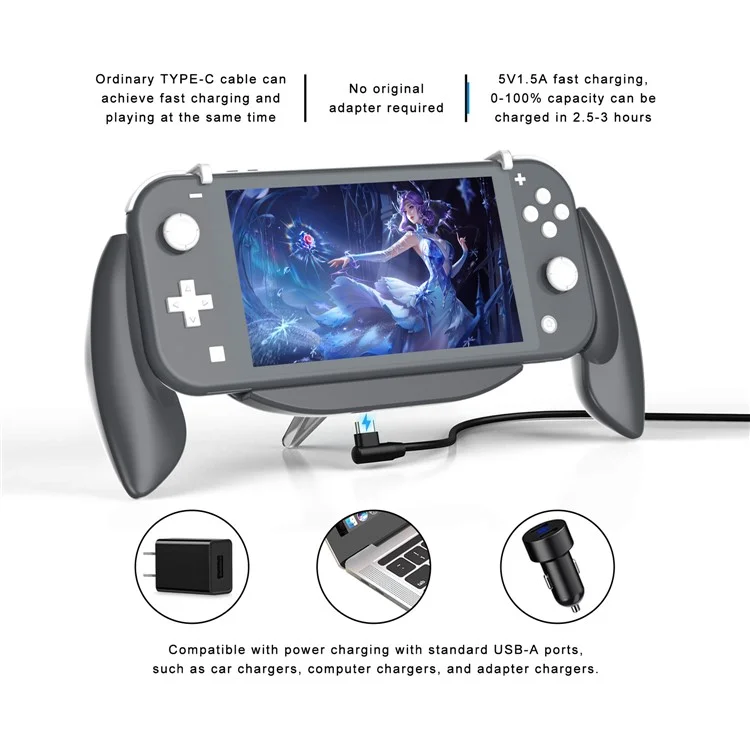 DSS-68 For Nintendo Switch Lite Ergonomic Grip Handle with Game Card Storage Case - Grey