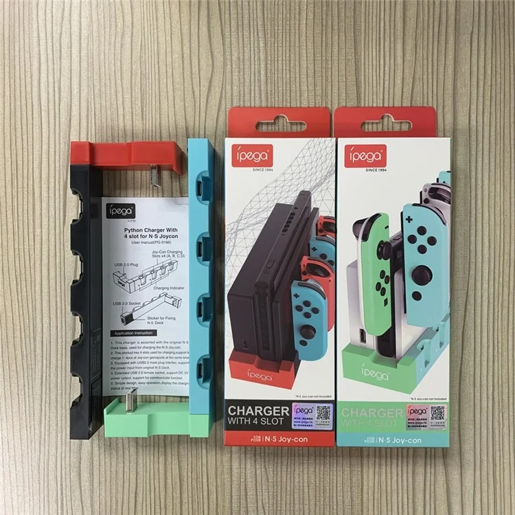 IPEGA For Nintendo Switch JoyCon 4 Slots Charging Dock Station Game Controller Charger with Indicator - Black / Red
