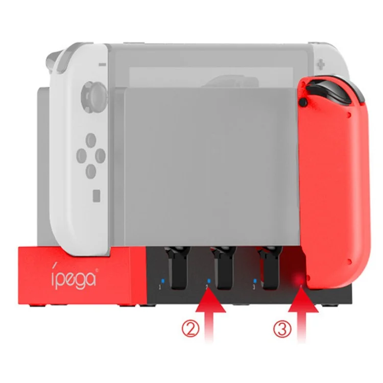 IPEGA For Nintendo Switch JoyCon 4 Slots Charging Dock Station Game Controller Charger with Indicator - Black / Red