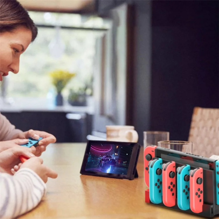 IPEGA For Nintendo Switch JoyCon 4 Slots Charging Dock Station Game Controller Charger with Indicator - Black / Red