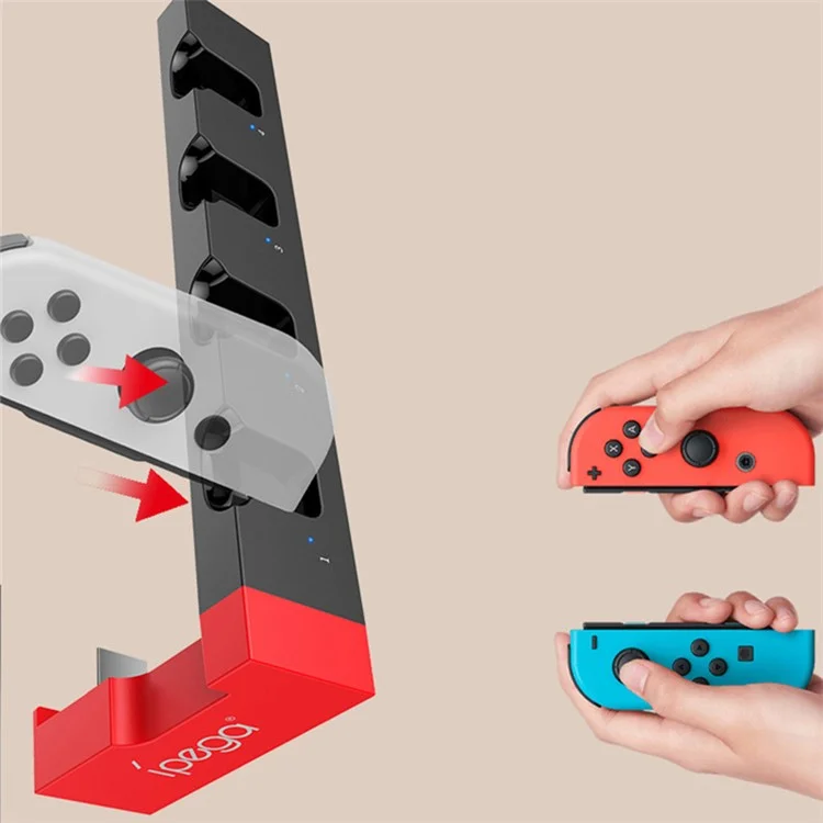 IPEGA For Nintendo Switch JoyCon 4 Slots Charging Dock Station Game Controller Charger with Indicator - Black / Red