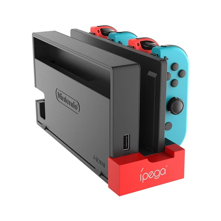 IPEGA For Nintendo Switch JoyCon 4 Slots Charging Dock Station Game Controller Charger with Indicator - Black / Red