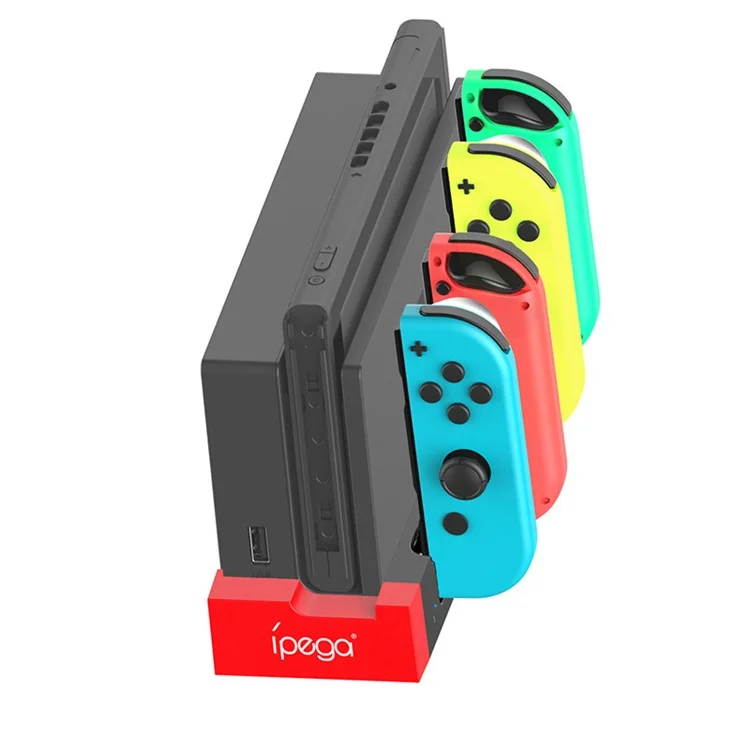 IPEGA For Nintendo Switch JoyCon 4 Slots Charging Dock Station Game Controller Charger with Indicator - Black / Red