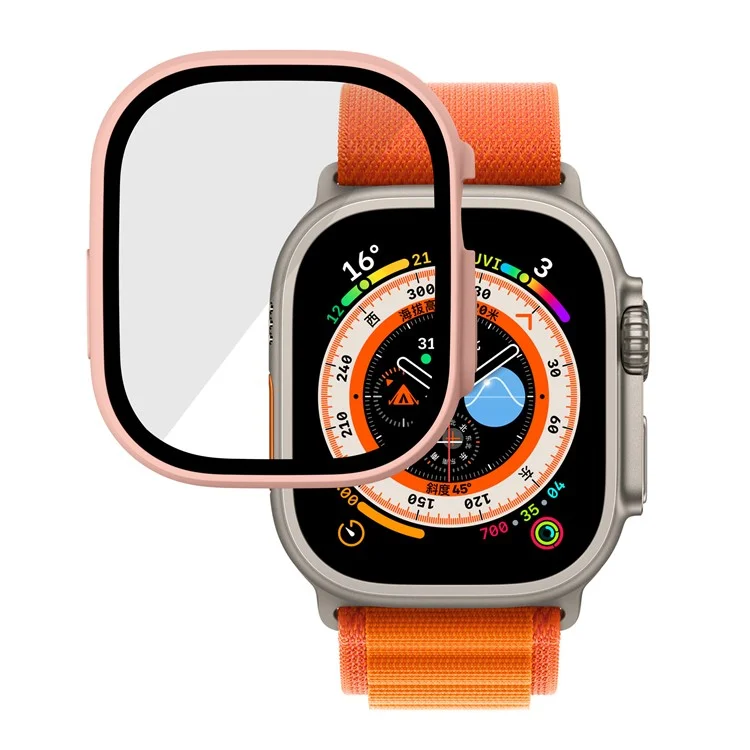 Per Apple Watch Ultra 2 49mm / Ultra 49mm Hard PC Case con Protezione dello Schermo in Vetro Temperato Impermeabile Custodia Smart Watch - Rosa