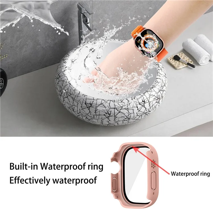 Per Apple Watch Ultra 2 49mm / Ultra 49mm Hard PC Case con Protezione dello Schermo in Vetro Temperato Impermeabile Custodia Smart Watch - Rosa