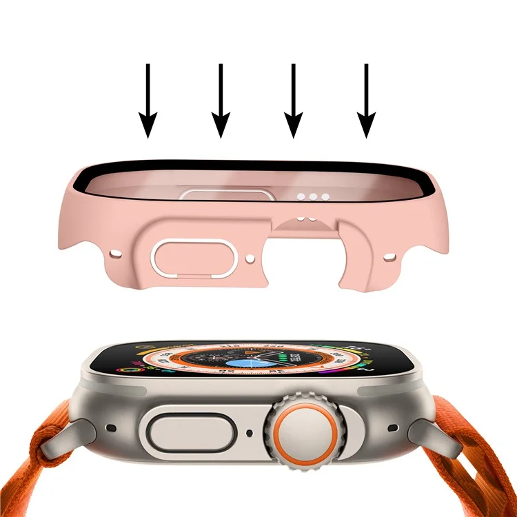 Per Apple Watch Ultra 2 49mm / Ultra 49mm Hard PC Case con Protezione dello Schermo in Vetro Temperato Impermeabile Custodia Smart Watch - Rosa