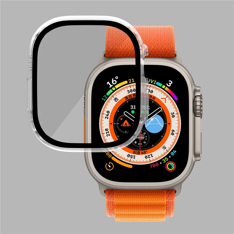 For Apple Watch Ultra 3 / Ultra 2 / Ultra 49mm Hard PC Case with Tempered Glass Screen Protector Waterproof Smart Watch Case - Transparent