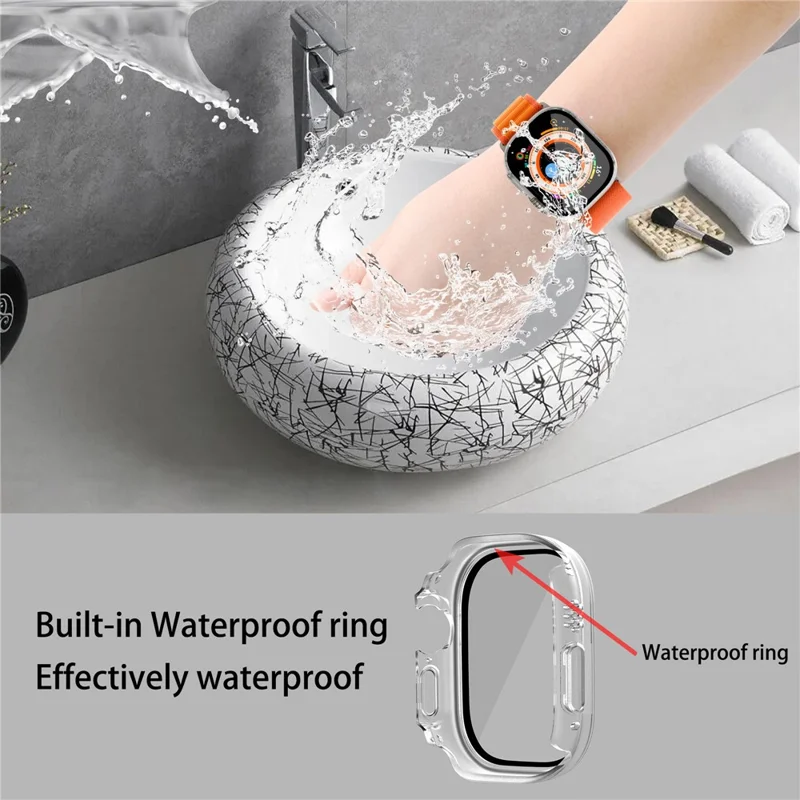 For Apple Watch Ultra 3 / Ultra 2 / Ultra 49mm Hard PC Case with Tempered Glass Screen Protector Waterproof Smart Watch Case - Transparent