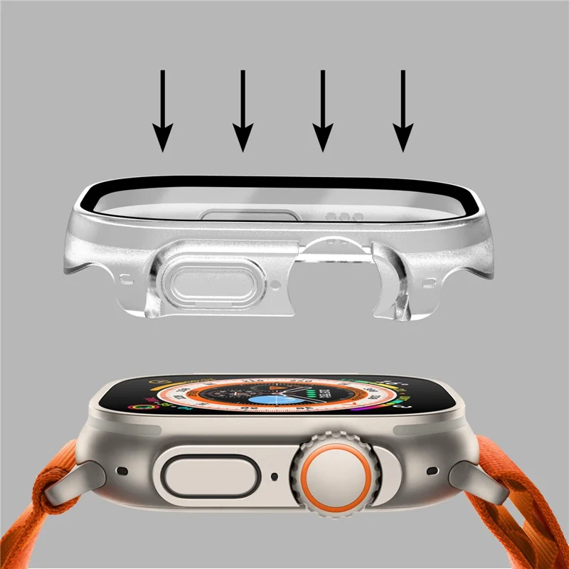 For Apple Watch Ultra 3 / Ultra 2 / Ultra 49mm Hard PC Case with Tempered Glass Screen Protector Waterproof Smart Watch Case - Transparent