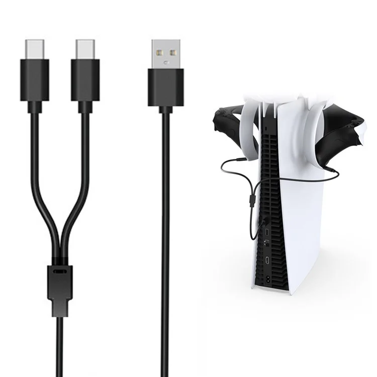 DOBE TP5-2519 Cabo de carregamento 2 em 1 Type C para controlador PS VR2 Linha de carregamento de jogos