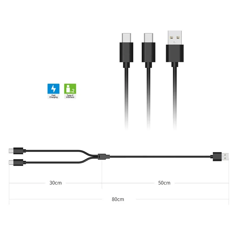 DOBE TP5-2519 Cabo de carregamento 2 em 1 Type C para controlador PS VR2 Linha de carregamento de jogos