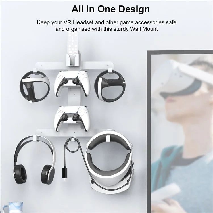 JYS JYS-P5158 Soporte de montaje en pared para PS VR2 VR Headset y Controlador Almacenamiento Soporte de pared Colgador